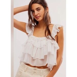 NWT Free People Claudia Ballet Pink Ruffled Chiffon Tank Top‎ Romantic Tiered M